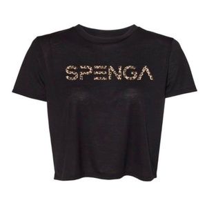 SPENGA RETIRED DESIGN Cheetah Print Logo Black Cropped T-shirt (S)